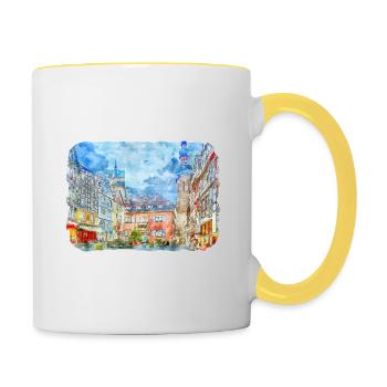 Allemagne Aquarelle Esquisse Dessinée à la main Illustration - Mug contrasté - blanc/jaune - Droite