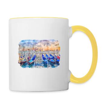 Venise Italie Aquarelle Esquisse Illustration - Mug contrasté - blanc/jaune - Droite