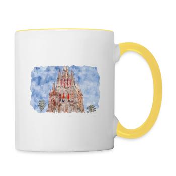 San Miguel De Allende Mexico Watercolor Sketch Dra - Contrasting Mug - white/yellow - Right