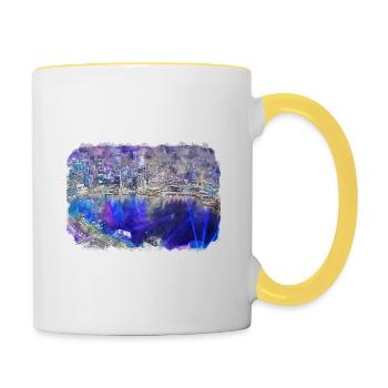 Singapour Aquarelle Esquisse Dessinée à la Main Peinture - Mug contrasté - blanc/jaune - Droite