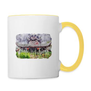 China Watercolor Sketch Hand Drawn Illustration - Contrasting Mug - white/yellow - Right