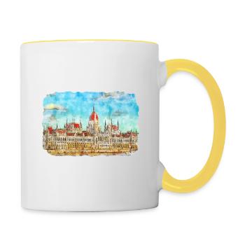 Hongrie Aquarelle Esquisse Dessinée à la main Illustration - Mug contrasté - blanc/jaune - Droite