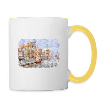 Pologne Repère Aquarelle Esquisse Dessin de peinture - Mug contrasté - blanc/jaune - Droite