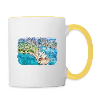 Australie Aquarelle Esquisse Dessinée à la Main Peinture - Mug contrasté - blanc/jaune - Droite