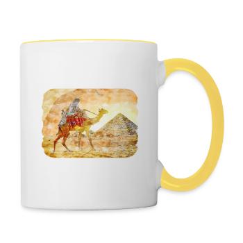 Le Caire Egypte Aquarelle Esquisse Dessinée Illustration - Mug contrasté - blanc/jaune - Droite