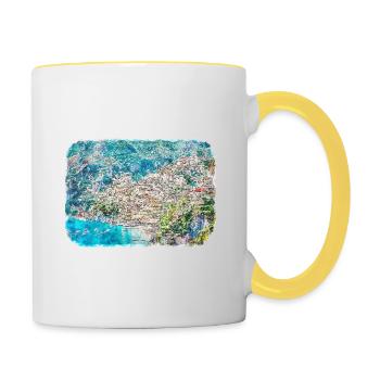 Europe Aquarelle Esquisse Dessinée à la main Illustration - Mug contrasté - blanc/jaune - Droite