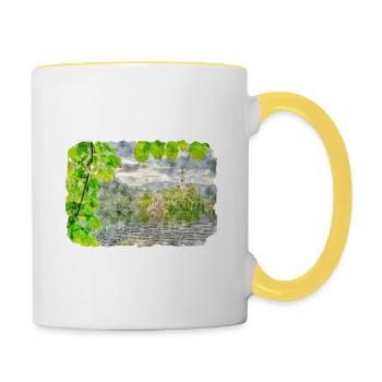 Illustration de l’esquisse à l’aquarelle de Slovénie - Mug contrasté - blanc/jaune - Droite