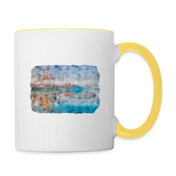 India Landmark Watercolor Sketch Paint Illustratio - Contrasting Mug - white/yellow - Right