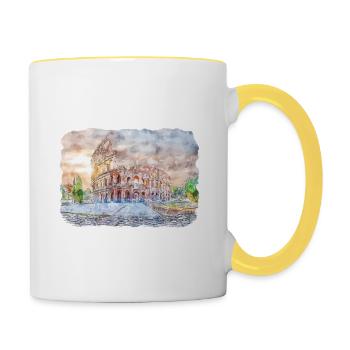 Colisée Rome Italie Aquarelle Esquisse Illustration - Mug contrasté - blanc/jaune - Droite
