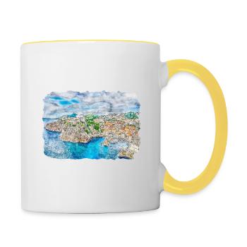 Dubrovnik Kroatien Aquarell Skizze gezeichnet illustra - Tasse zweifarbig - Weiß/Gelb - Rechts