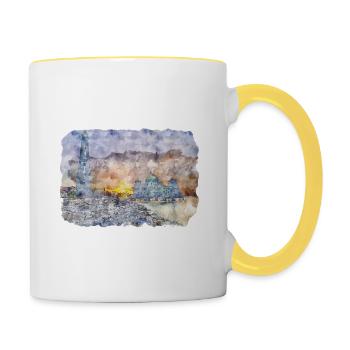 Malaisie Aquarelle Esquisse Dessinée à la Main Illustration - Mug contrasté - blanc/jaune - Droite