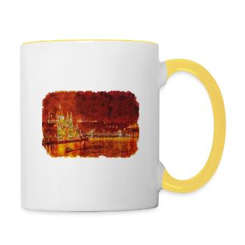 Budapest Ungarn Aquarell Skizze Illustration - Tasse zweifarbig - Weiß/Gelb - Rechts