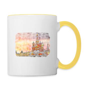 Moscou Russie Aquarelle Esquisse Dessin Dessin - Mug contrasté - blanc/jaune - Droite