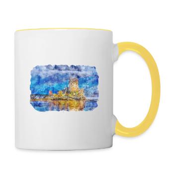 Scotland UK Watercolor Sketch Painting Illustratio - Contrasting Mug - white/yellow - Right