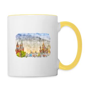 Moscou Russie Aquarelle Esquisse Dessin Dessiné - Mug contrasté - blanc/jaune - Droite