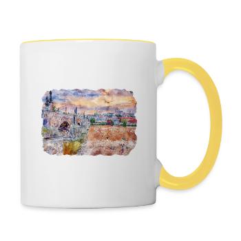 Edinburgh Schottland UK Aquarell Skizze gezeichnet Schmerz - Tasse zweifarbig - Weiß/Gelb - Rechts