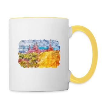 Arizona USA Aquarelle Dessin Dessin Illustration - Mug contrasté - blanc/jaune - Droite