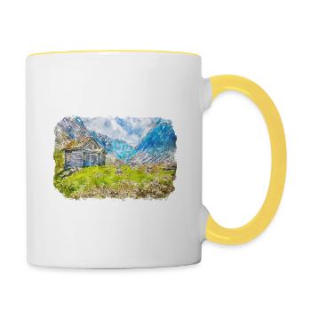 Norvège Aquarelle Esquisse Dessinée à la main Illustration - Mug contrasté - blanc/jaune - Droite
