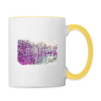 Amsterdam Netherlands Watercolor Sketch Drawing - Contrasting Mug - white/yellow - Right