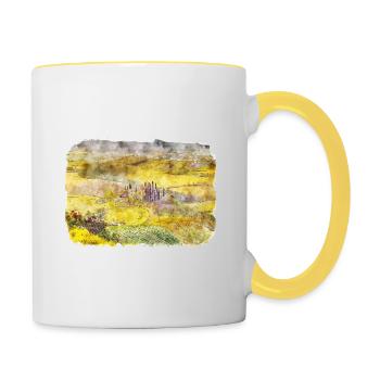 Tuscany Italy Watercolor Sketch Illustration - Contrasting Mug - white/yellow - Right