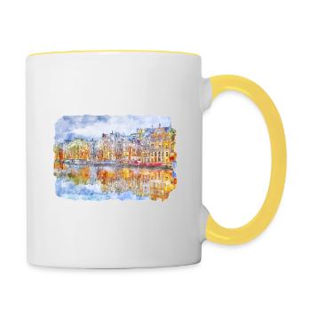 Amsterdam Netherlands Watercolor Sketch Drawn Pain - Contrasting Mug - white/yellow - Right
