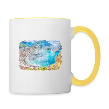 Grèce Aquarelle Esquisse Dessinée à la main Illustration - Mug contrasté - blanc/jaune - Droite