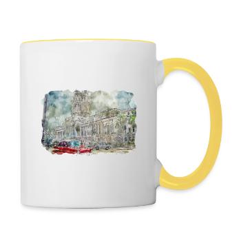 Habana Kuba Aquarell Skizze Gezeichnete Illustration - Tasse zweifarbig - Weiß/Gelb - Rechts