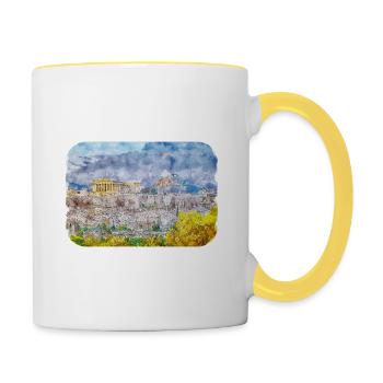 Athènes Grèce Aquarelle Sketch Illustration - Mug contrasté - blanc/jaune - Droite