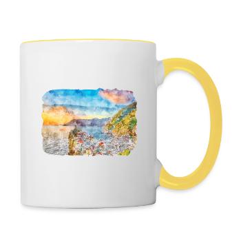 Italie Aquarelle Esquisse Dessinée à la main Illustration - Mug contrasté - blanc/jaune - Droite