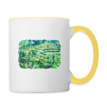 Indonésie Aquarelle Esquisse Dessinée à la Main Peinture - Mug contrasté - blanc/jaune - Droite