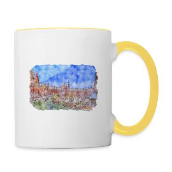 Madrid Espagne Aquarelle Esquisse Dessinée Peinture - Mug contrasté - blanc/jaune - Droite