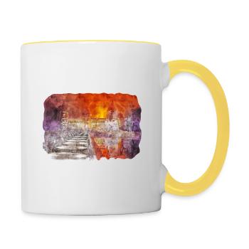 Lithuania Landmark Watercolor Sketch Illustration - Contrasting Mug - white/yellow - Right