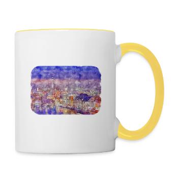 Berlin Allemagne Aquarelle Esquisse Dessinée Peinture - Mug contrasté - blanc/jaune - Droite