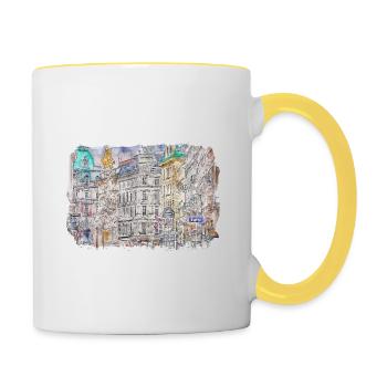 Vienna Austria Watercolor Sketch Drawn Illustratio - Contrasting Mug - white/yellow - Right