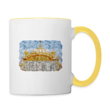 Indien Wahrzeichen Aquarell Skizze Farbe Illustratio - Tasse zweifarbig - Weiß/Gelb - Rechts
