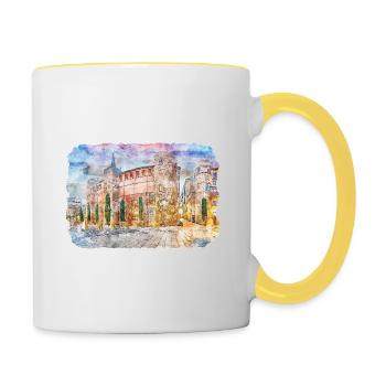 Barcelona Spanien Aquarell Skizze Illustration - Tasse zweifarbig - Weiß/Gelb - Rechts