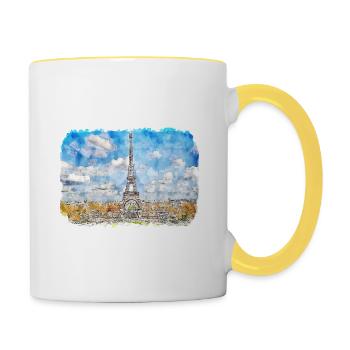 Paris France France Watercolor Sketch Illustration - Contrasting Mug - white/yellow - Right