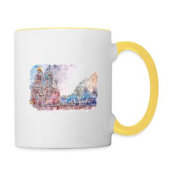 St Petersburg Russia Watercolor Sketch Painting - Contrasting Mug - white/yellow - Right
