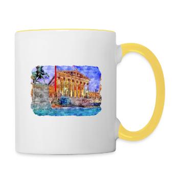 Vienne Autriche Aquarelle Esquisse Peinture - Mug contrasté - blanc/jaune - Droite