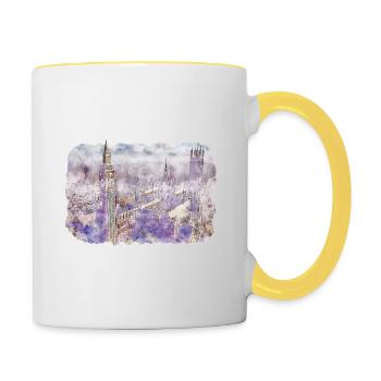 Londres UK Aquarelle Esquisse Dessinée à la Main Peinture - Mug contrasté - blanc/jaune - Droite