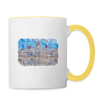 Budapest Ungarn Aquarell Skizze Illustration - Tasse zweifarbig - Weiß/Gelb - Rechts