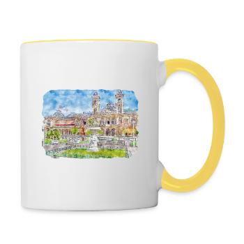 San Sebastian Espagne Aquarelle Sketch Illustration - Mug contrasté - blanc/jaune - Droite