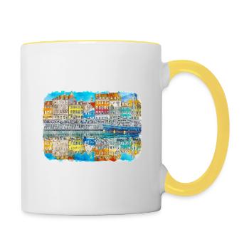 Copenhague Danemark Aquarelle Sketch Illustration - Mug contrasté - blanc/jaune - Droite