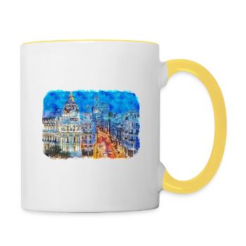 Madrid Espagne Aquarelle Esquisse Peinture Dessin - Mug contrasté - blanc/jaune - Droite