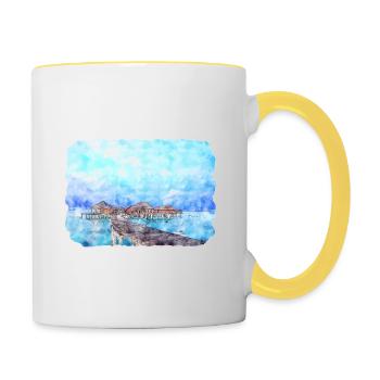 Indonésie Aquarelle Esquisse Dessinée à la Main Peinture - Mug contrasté - blanc/jaune - Droite