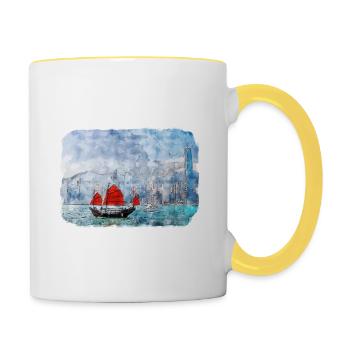 Hong Kong China Aquarell Skizze Illustration - Tasse zweifarbig - Weiß/Gelb - Rechts