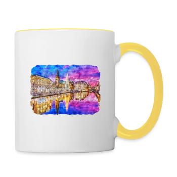 Allemagne Aquarelle Esquisse Dessinée à la main Illustration - Mug contrasté - blanc/jaune - Droite