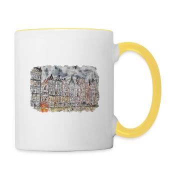 Amsterdam Netherlands Watercolor Sketch Drawn Pain - Contrasting Mug - white/yellow - Right