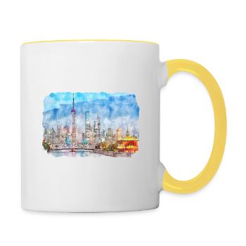 China Watercolor Sketch Hand Drawn Illustration - Contrasting Mug - white/yellow - Right