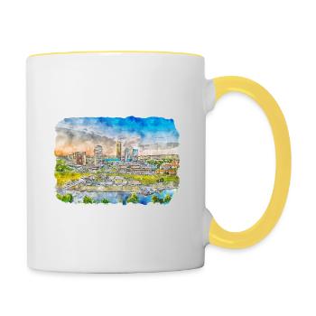 Lithuania Landmark Watercolor Sketch Illustration - Contrasting Mug - white/yellow - Right